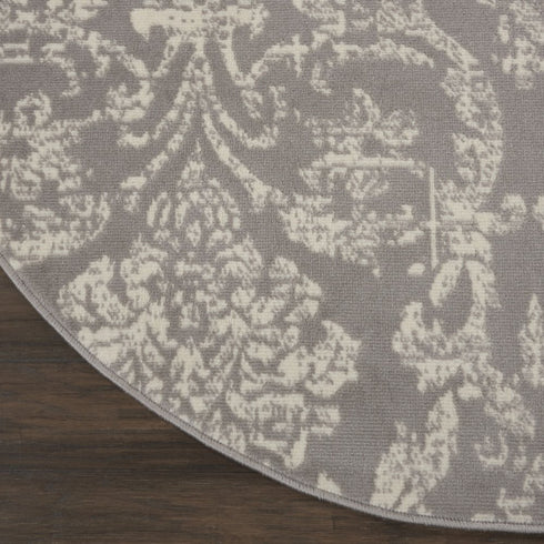 2' X 4' Gray Damask Power Loom Area Rug